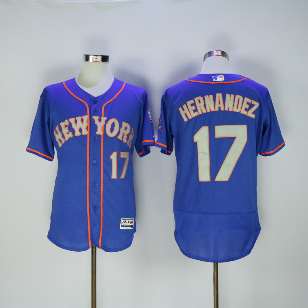 Men New York Mets #17 Hernandez Blue Grey Throwback Elite MLB Jerseys